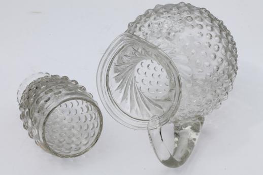 Tiara hobnail pattern glass lemonade set, crystal clear pitcher & glasses