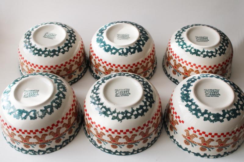 Tienshan china spongeware pottery cereal / soup bowls Christmas gingerbread pattern
