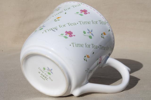 Time for Tea 80s vintage tea cup mug w/ teabag holder pocket, Papel - Japan