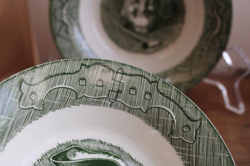 Toby mug vintage green transferware pattern china bowls, Old Curiosity Shop