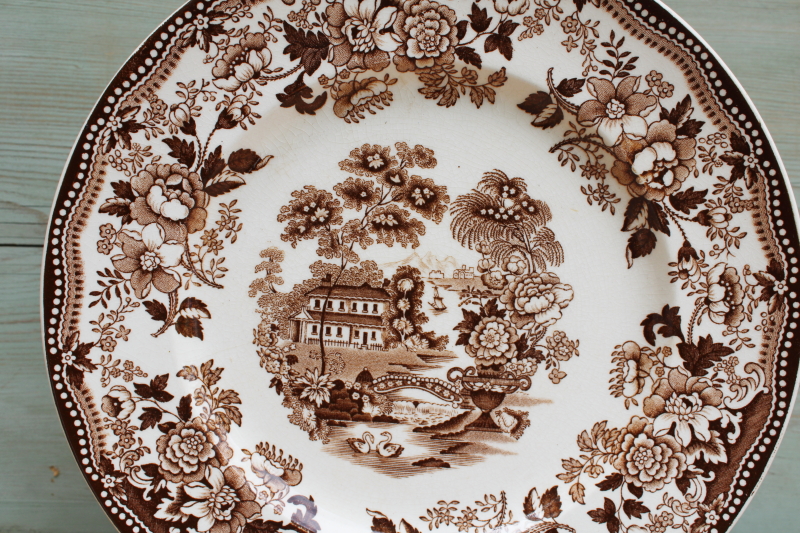 Tonquin brown transferware china plate, Royal Staffordshire vintage Clarice Cliff