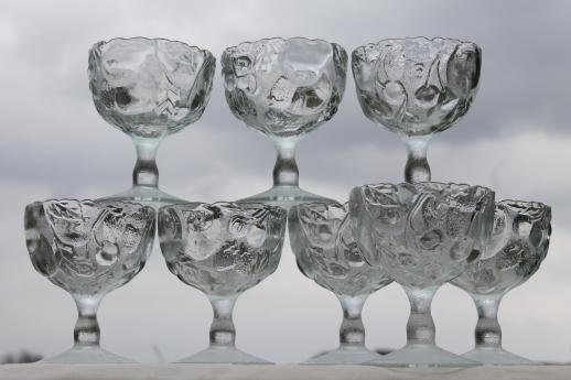 Toscany fruit salad pattern glass goblets, chunky water glasses w/ cherries & berries