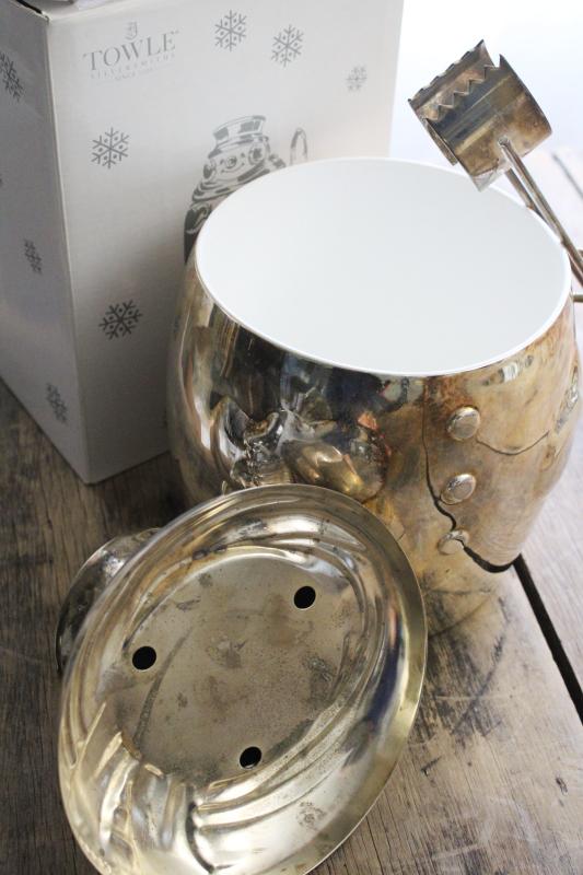 Towle silver plate snowman ice bucket 1990s vintage Christmas tableware