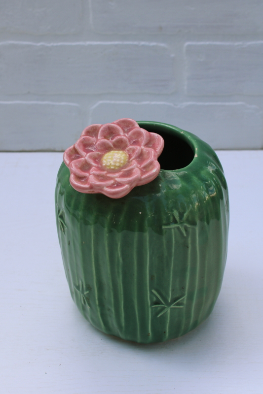 Treasure Craft ceramic cactus spoon holder jar or planter pot vase, vintage USA pottery
