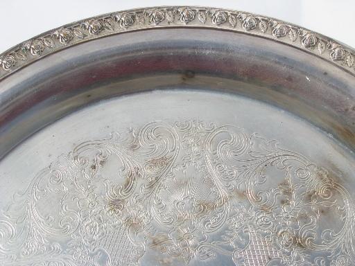 Tupperware Rose 50s vintage Wm Rogers tray, silver plate over heavy copper