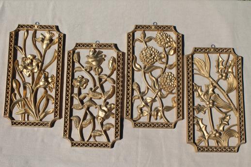 Turner wall art set, vintage gold rococo plastic wall plaques four seasons