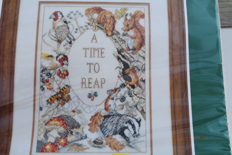 UK needlework kit counted cross stitch w/ floss  chart, woodland animals A Time To Reap