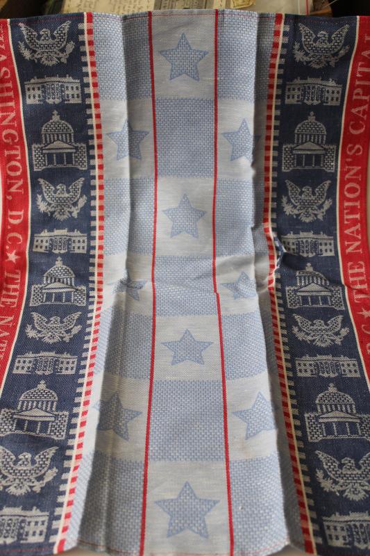 US Capitol vintage red & blue woven cotton jacquard tea towel Washington DC souvenir