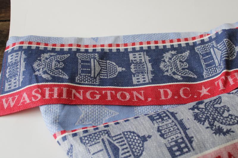 US Capitol vintage red & blue woven cotton jacquard tea towel Washington DC souvenir