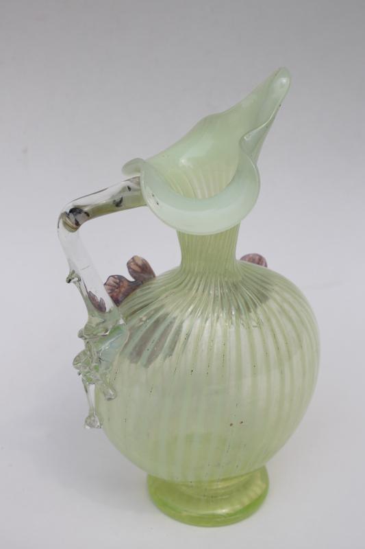 UV glow MCM vintage Salviati Venetian Murano glass flowers hand blown pitcher
