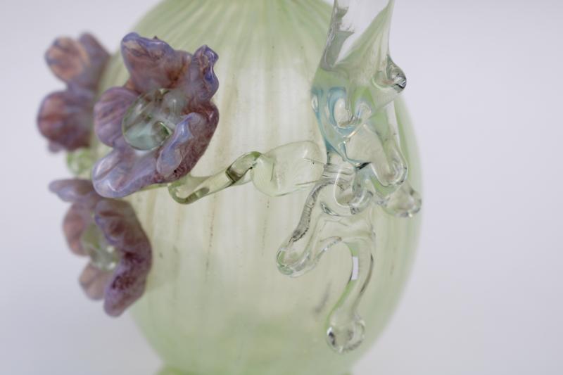 UV glow MCM vintage Salviati Venetian Murano glass flowers hand blown pitcher