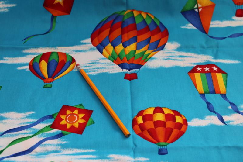 VIP Cranston print cotton broadcloth, bright hot air balloons & kites in the sky