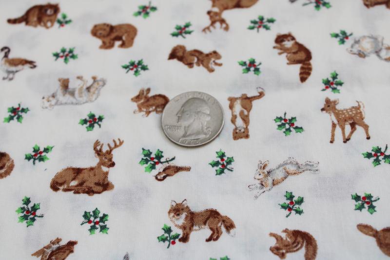 VIP Cranston print fabric woodland animals & holly tiny print for quilting, holiday sewing