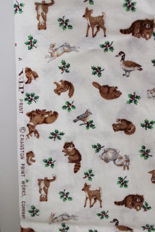 VIP Cranston print fabric woodland animals & holly tiny print for quilting, holiday sewing