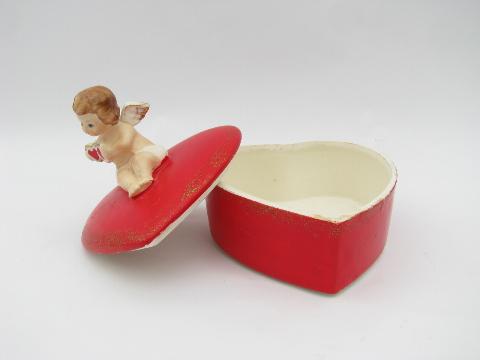 Lefton Cupid Heart Box, Valentine's Decor, Love, Vintage Red