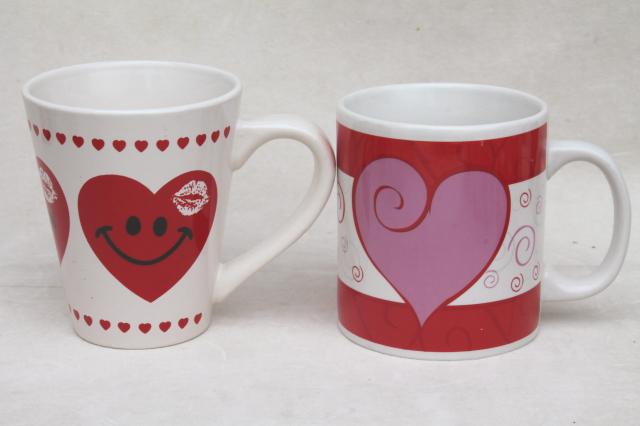 Valentine heart holiday mugs, collection of 18 coffee cups w/ hearts for Valentine's Day