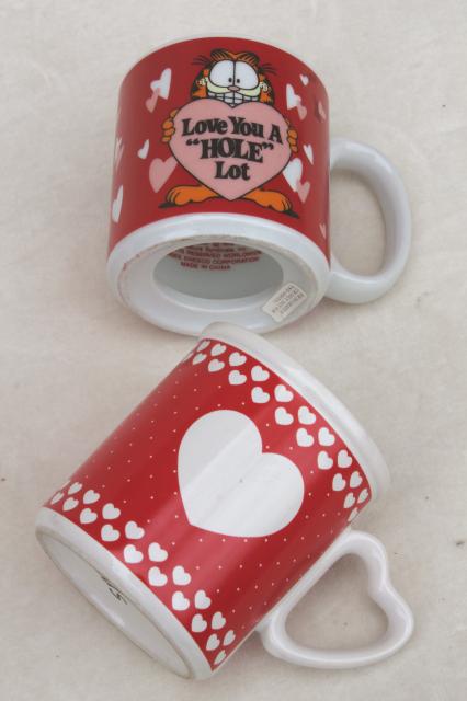 Valentine heart holiday mugs, collection of 18 coffee cups w/ hearts for Valentine's Day