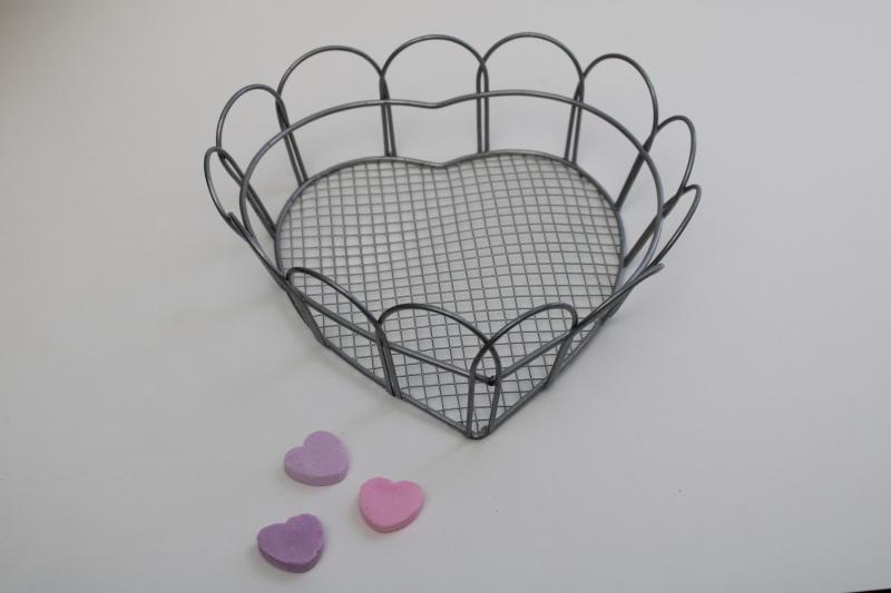 Valentine heart shaped galvanized wire basket, modern farmhouse primitive 