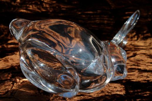 Vannes France crystal art glass rabbit, long eared hare paperweight figurine dish