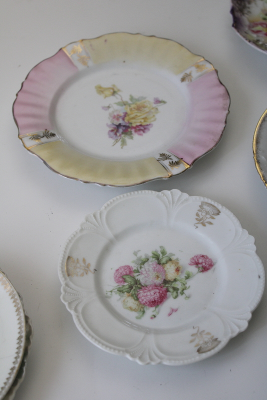 Victorian antique roses plates, mismatched floral china, ornate vintage serving pieces or decor