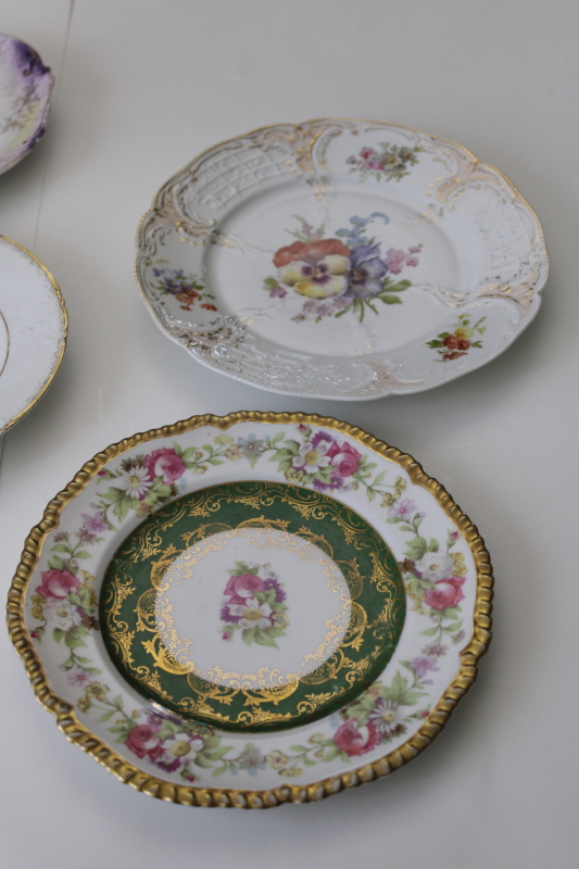Victorian antique roses plates, mismatched floral china, ornate vintage serving pieces or decor