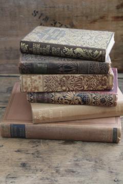 Victorian era antique books lot neutral brown faded colors w/ gold, embossed covers