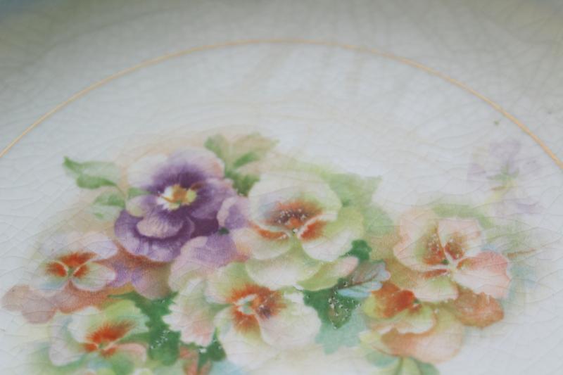 Victorian pansy floral shabby antique china plates w/ pansies, late 1800s vintage