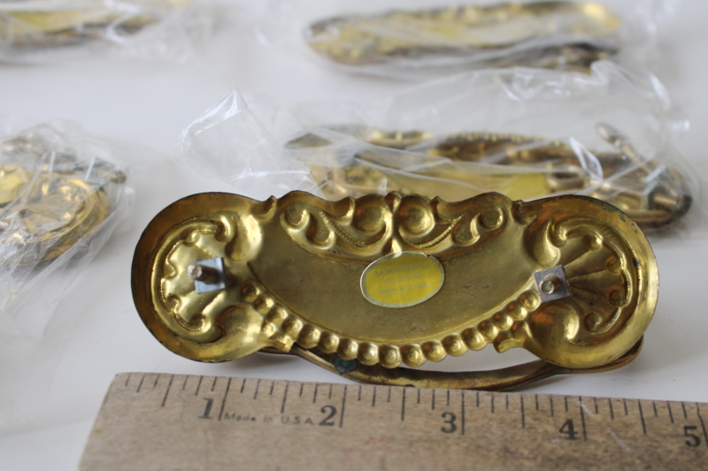 Victorian style rococo drawer pulls, new old stock vintage brass hardware