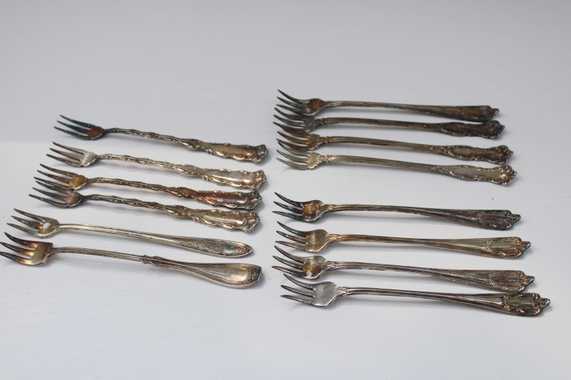 Victorian vintage antique silver plate flatware, tiny olive or pickle forks, cocktail forks