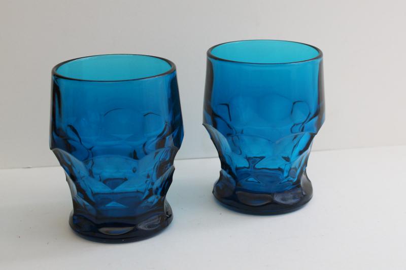 Viking bluenique blue Georgian pattern glass tumblers, vintage drinking glasses