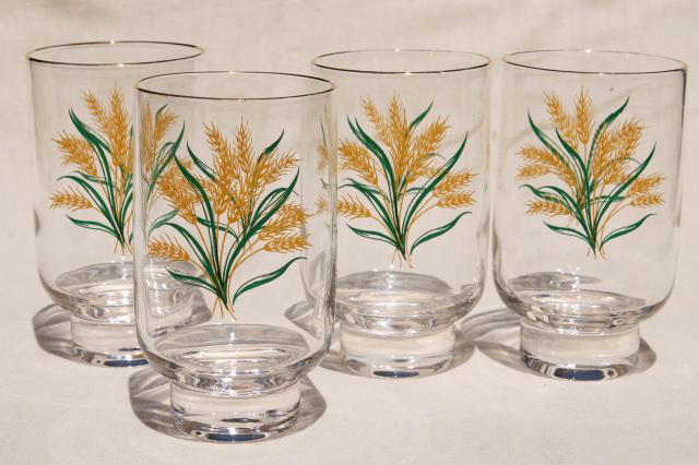 Viking gold wheat golden harvest pattern drinking glasses, vintage tumblers set
