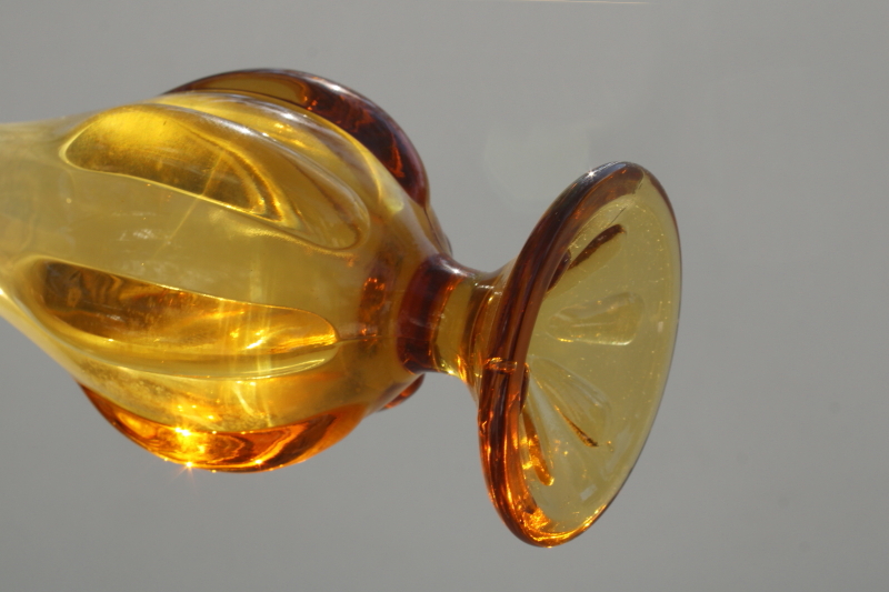 Viking hand blown glass swung shape bud vase, mod vintage amber gold color