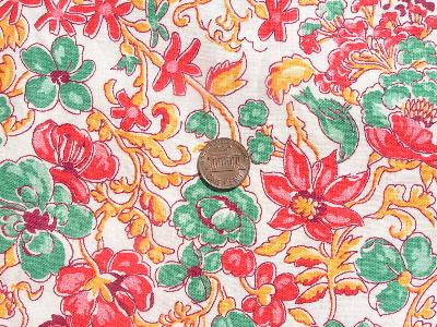 Vintage 40's cotton fabric, gold/green/red floral
