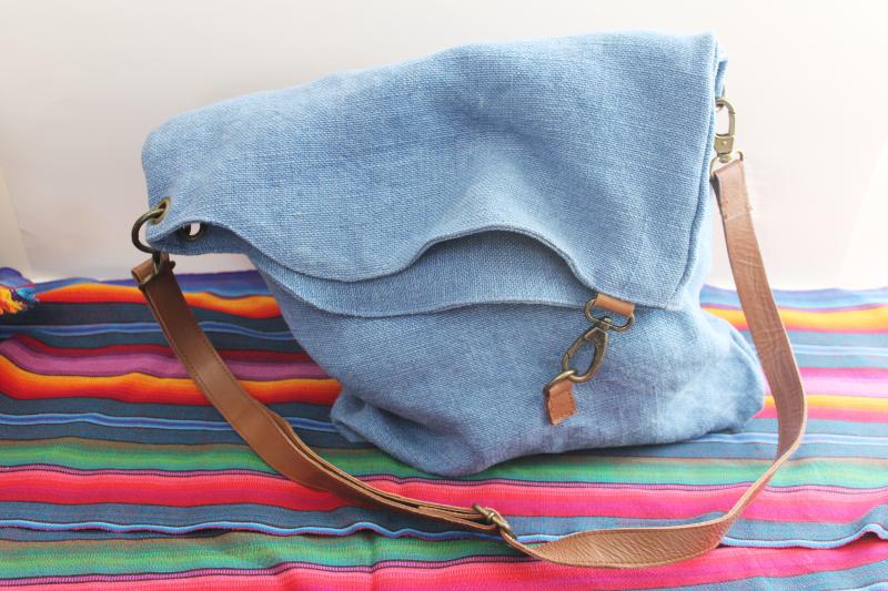 Vintage Addiction foldover jute bag leather shoulder crossbody strap