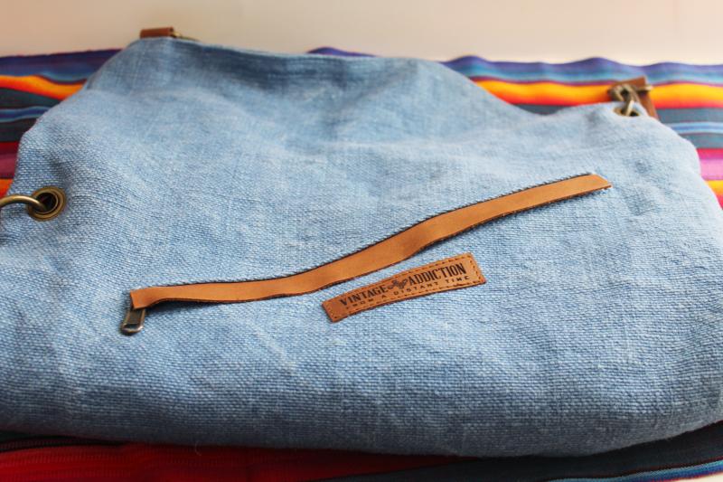 Vintage Addiction foldover jute bag leather shoulder crossbody strap