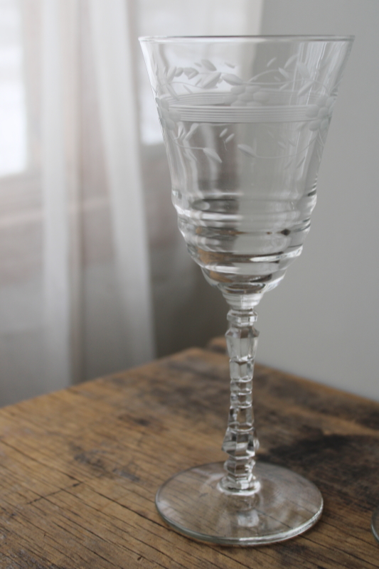 Vintage Rock Sharpe crystal stemware, large wine glasses water goblets etch cut 3005-9