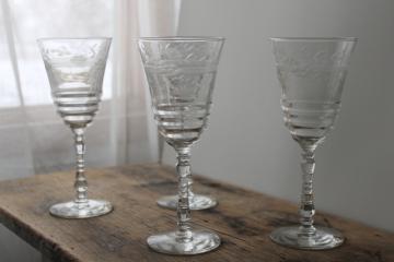 Vintage Rock Sharpe crystal stemware, large wine glasses water goblets etch cut 3005-9