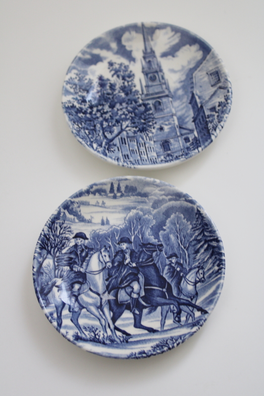 Vintage Staffordshire Liberty Blue transferware china, set of four coasters or butter pat plates