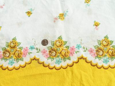 Vintage cotton border print fabric, floral in yellow
