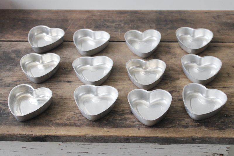 Vintage heart shaped molds, set of 12 small hearts for crafts or primitive style Valentines