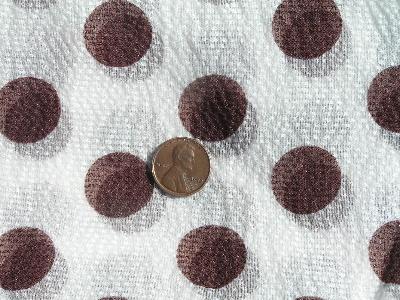 Vintage sheer nylon fabric, brown dots on white