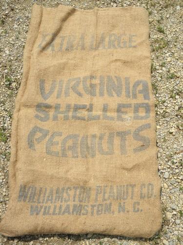 Virginia peanuts bag, vintage Williamston North Carolina burlap sack