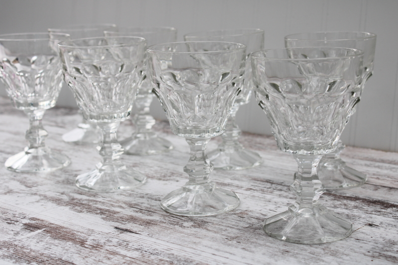 Vitrosax thumbprint pattern water goblets or wine glasses, crystal clear pressed glass