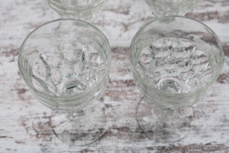 Vitrosax thumbprint pattern water goblets or wine glasses, crystal clear pressed glass
