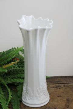Westmoreland Glass Co USA Vintage White Milk Hand Painted Flowers Glass Paneled Grape Scalloped Footed Bud Vase Made In USA