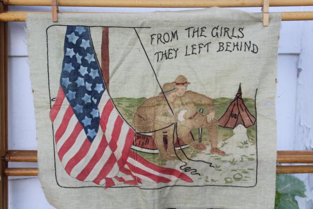 WWI soldiers vintage patriotic US flag tinted embroidery from the Girls they Left Behind