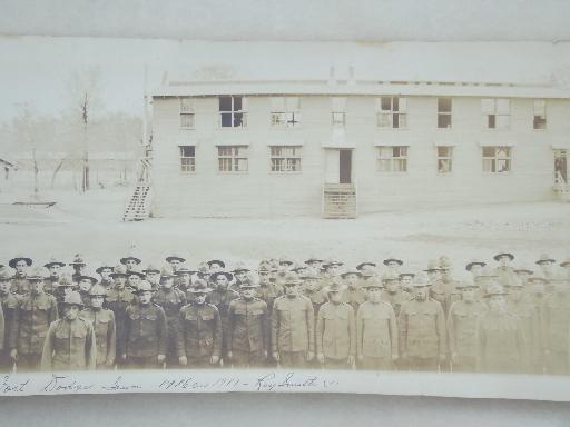 WWI vintage army camp photos, Fort Dodge Iowa soldiers & railroad cars