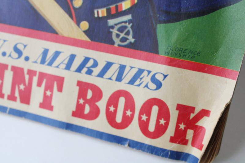 WWII 1940s vintage US Marines BIG coloring book, die cut solider uniform boy