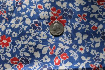 WWII era patriotic colors vintage cotton fabric, flowered print Rosie the Riveter style