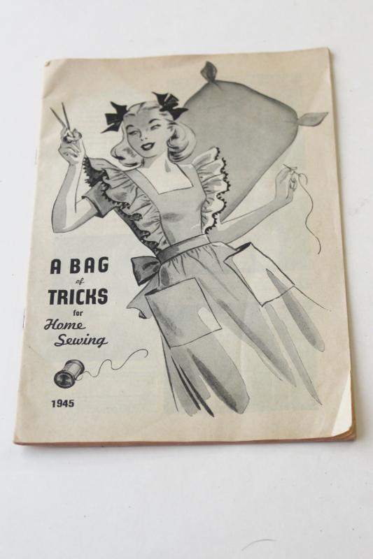 WWII vintage sewing pattern leaflet, feedsack fabric projects, thrifty tricks & tips